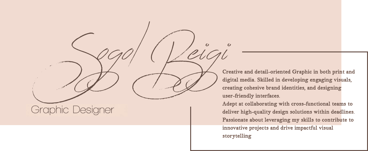 Creative and detail-oriented Graphic Designer in both print and digital media. Skilled in developing engaging visuals, creating cohesive brand identities, and designing user-friendly interfaces. Adept at collaborating with cross-functional teams to deliver high-quality design solutions within deadlines. Passionate about leveraging my skills to contribute to innovative projects and drive impactful visual storytelling.